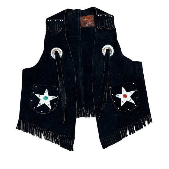 Vintage John R Craighead Suede Fringe Western Cowboy Vest Youth Kids M/L - Picture 1 of 12